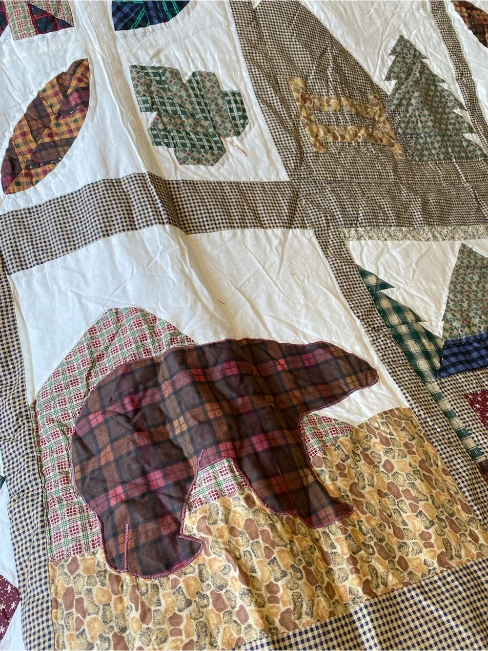Mennonite HandMade Rustic Lodge Cabin Quilt Queen Pine Tree Patchwork Bedding